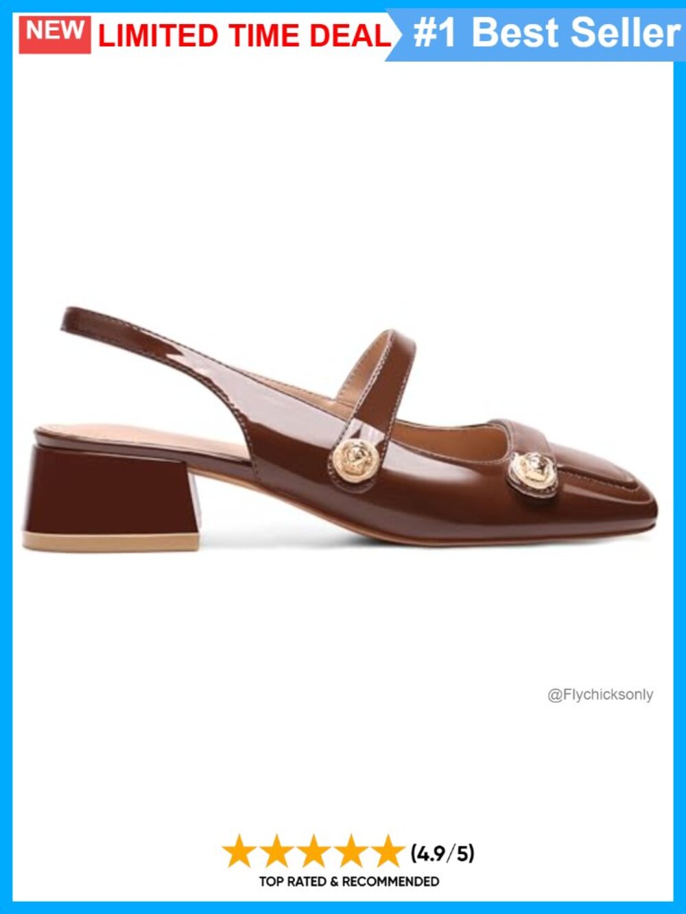 Faux Leather Slingback Mary Jane Low Block Heel Pump Office Shoes
